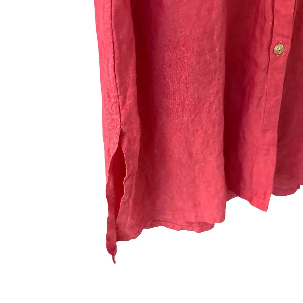 Jill McGowan Bright Pink 100%‎ Linen Scoop Neck Button Up Wrap Tunic Dress L - Picture 3 of 7
